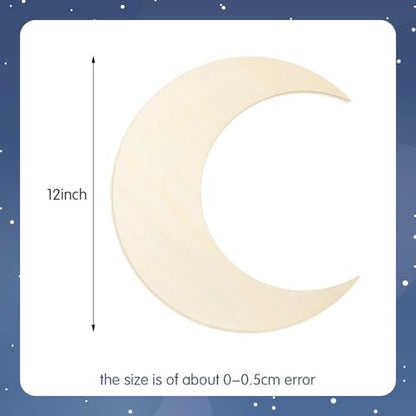 12팩 30.5cm(12인치) 공예용 나무 달 컷아웃 대형 무지 달 컷아웃 미완성 나무 조각 여름 장식품 문 행거 장식 천상의 밤 하늘 공예용 - color: 달.