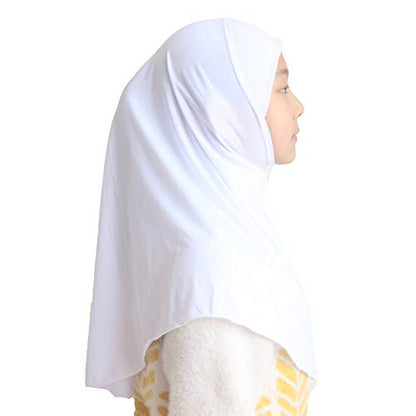 Girls Hijab Muslim Scarf for Kids – Ready to Wear, Solid Color, Soft & Breathable Daily Headwear for Ages 6-11 - color: White