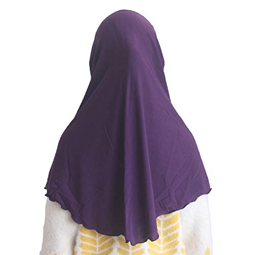 Girls Hijab Muslim Scarf for Kids – Ready to Wear, Solid Color, Soft & Breathable Daily Headwear for Ages 6-11 - color: Purple