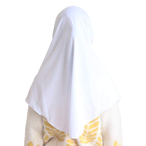 Girls Hijab Muslim Scarf for Kids – Ready to Wear, Solid Color, Soft & Breathable Daily Headwear for Ages 6-11 - color: White