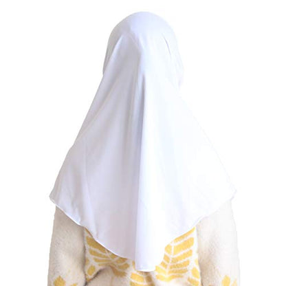 Girls Hijab Muslim Scarf for Kids – Ready to Wear, Solid Color, Soft & Breathable Daily Headwear for Ages 6-11 - color: White