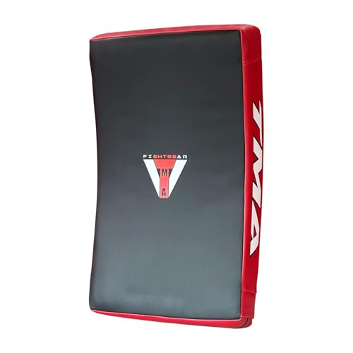 TMA Kick Shield Muay Thai Kickboxing, Heavy Curved Kicking Striking Body Pad, Target MMA Boxing Training, Kickboxing Body Shield, 3 Padded Handles, Karate Kicking Pads, Sparring Sheild - color: Black/Red