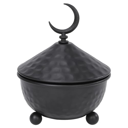Round Metal Decor Jar with Moon Finial Ramadan Trays with Lid Vintage Sugar Bowl Turkish Decorative Candy Jar for Party Home Kitchen Decor (Black) - color: Black Moon