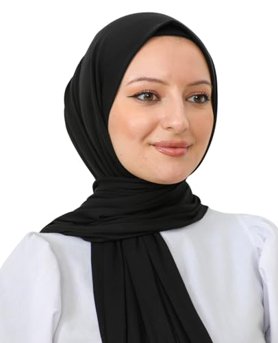 Prien Hijab for Women Viscose Scarf Lightweight Muslim Hijabs Long Shawl Islamic Scarves Turkey Silk Headscarf for Womens - color: Black