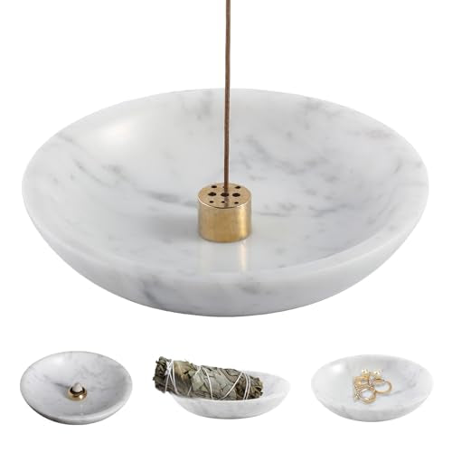 Koville Italian Carrara Marble Incense Holder, Upgraded 6" Incense Holders for Sticks, Sturdy Incense Burner Ash Catcher, Ideal for Meditation, Relaxing, Easy to Clean - color: White Marble-bianco Carrara, size: 6"