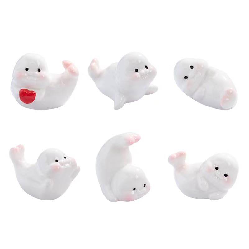 6Pcs Mini Seal Resin Figurines – Cute Marine Animal Ornaments for Micro Landscape, Eco Bottle DIY Projects, Aquarium Scene Decor, Moss Terrariums, Garden Displays, Desktop & Car Accessories.