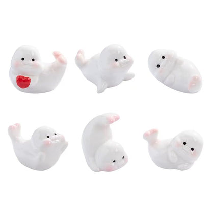 6Pcs Mini Seal Resin Figurines – Cute Marine Animal Ornaments for Micro Landscape, Eco Bottle DIY Projects, Aquarium Scene Decor, Moss Terrariums, Garden Displays, Desktop & Car Accessories.