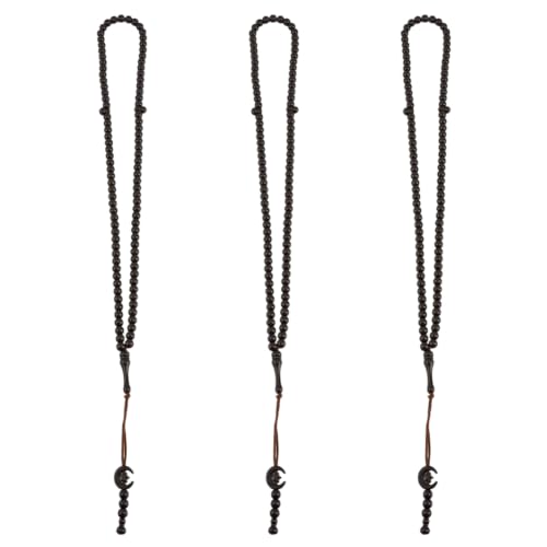DICOSMETIC 3Pcs Islamic Rosary Necklace Black Acrylic Tasbih Prayer Beads 99 Prayer Beads Necklace with Star Moon Charm and Tassel Decor Religious Gift for Women Men, 27.56 Inch - color: Coconut Brown
