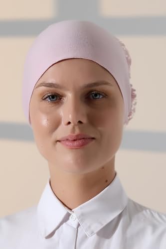 ihvan online Hijab Cap, Head Scarf Beanie, Volumizing Non Slip Head Wraps for Women, Hijab Undercap with Tie-Back Closure - color: Pink