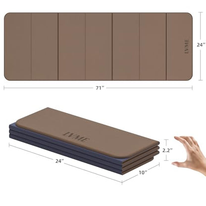 LVME Foldable Yoga Mat, 71"x24"x1/3" Thick, Non Slip Exercise Mat | SGS Certified POE, Fitness Travel Mat, Easy To Store, Foldable for Exercise, Yoga, Pilates, Home Workouts - color: Champagne + Grape