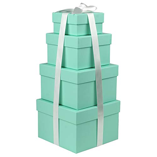 Briful Square Gift Boxes with Lids Set of 4 Teal Green Gift Box Assorted Sizes Nesting Gift Boxes for Presents Birthday Bridesmaid Wedding Valentines Christmas Party Favor Boxes - color: Color #04, size: Square Set4