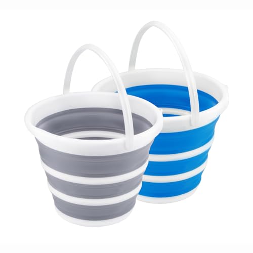 2 Pack Collapsible Buckets 10L 2.6 Gallon Cleaning Bucket Mop Bucket Folding Foldable Portable Small Plastic Water Supplies for Outdoor Garden Camping Fishing Car Wash Space Saving Grey and Blue - color: Blue+grey