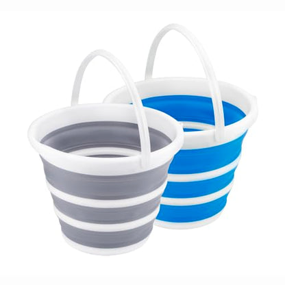 2 Pack Collapsible Buckets 10L 2.6 Gallon Cleaning Bucket Mop Bucket Folding Foldable Portable Small Plastic Water Supplies for Outdoor Garden Camping Fishing Car Wash Space Saving Grey and Blue - color: Blue+grey