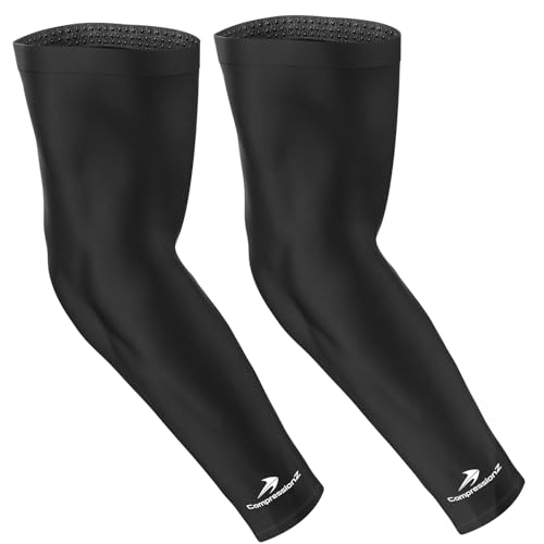 CompressionZ Compression Arm Sleeves for Men & Women| Cooling UV Sun Protection Elbow Pain Relief for All Sports and Recovery - color: Black: Pair, size: Small
