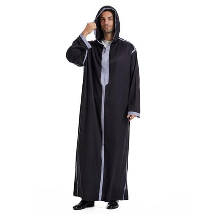Qianliniuinc Muslim Islamic Pakistan Dubai Abaya Thobe Middle East Style Embroidered Men's Clothing S-XXXL - color: Black-a, size: Large