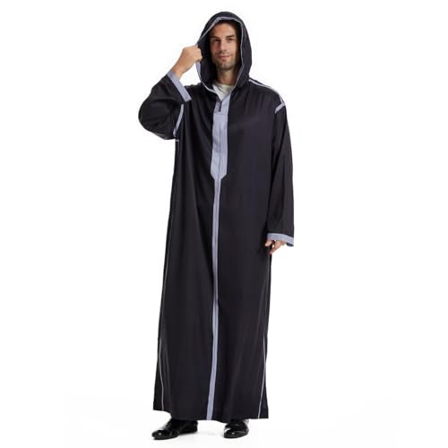 Qianliniuinc Muslim Islamic Pakistan Dubai Abaya Thobe Middle East Style Embroidered Men's Clothing S-XXXL - color: Black-a, size: Large