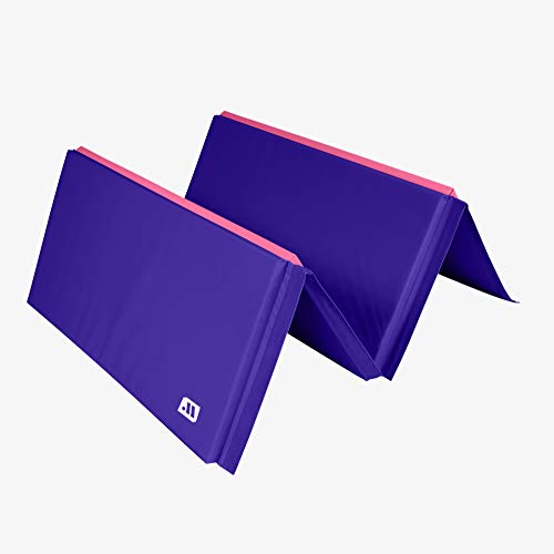 We Sell Mats Gymnastics Mat, Folding Tumbling Mat, Portable with Hook & Loop Fasteners - color: Purple / Pink, size: 4 ft x 8 ft x 1.5 in