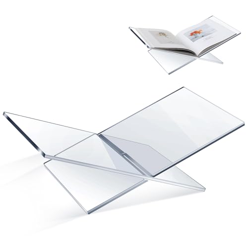 Large Acrylic Book Stands 15.8" x 9.5" x 5.4" Thicken Book Holder for Display Reading Open Coffee Table Stand for Cookbooks, Bible, Quran, Art, Magazines(Clear) - color: Clear