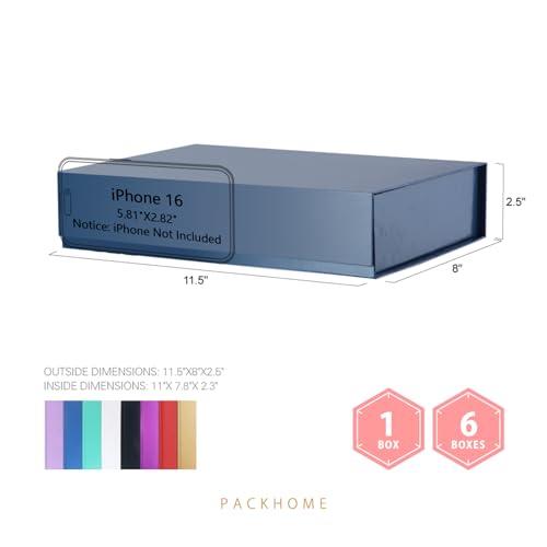 PACKHOME Gift Box 11.5x8x2.5 Inches, Sturdy Shirt Box with Magnetic Lid for Multiple Occasions (Glossy Blue) - color: 11x7.8x2.3 Inch-Blue-Pack of 1