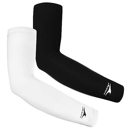 Achiou Cooling Ice Silk Arm Sleeves, Summer UV Sun Protection Compression Sleeves UPF 50+ for Women Volleyball Youth Sports - color: 2 Pairs: 1 Pair Black, 1 Pair White
