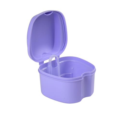 Denture Case, Denture Box with Strainer, Night Cleaner Denture Bath Box for Retainer, Mouthguard, False Teeth, and Denture Cleaning (Purple) - color: Purple
