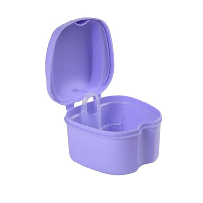 Denture Case, Denture Box with Strainer, Night Cleaner Denture Bath Box for Retainer, Mouthguard, False Teeth, and Denture Cleaning (Purple) - color: Purple