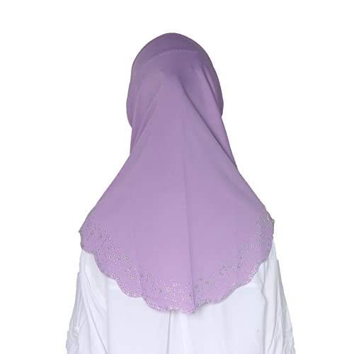 Girls Hijab with Rhinestones – Sparkly Non-Slip Amira Scarf for Kids, for Daily Prayer, School, Ramadan & Eid (Ages 4-12) - color: Lavendar-wavy Edge