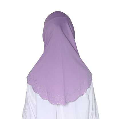 Girls Hijab with Rhinestones – Sparkly Non-Slip Amira Scarf for Kids, for Daily Prayer, School, Ramadan & Eid (Ages 4-12) - color: Lavendar-wavy Edge