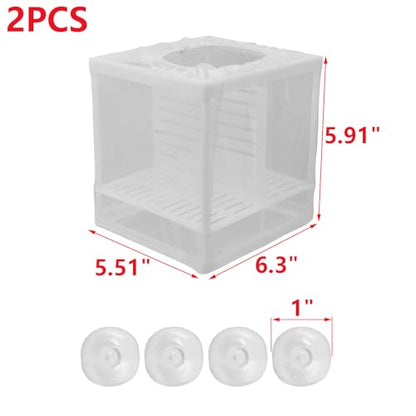 MY MIRONEY 2PCS 6.3" x 5.51" x 5.91" White Fish Tank Breeder, with Divider | Nylon Fish Incubator Mesh Box Aquarium Fish Fry Hatchery Breeder with Suction Cups - style: 6.3" x 5.51" x 5.91"; White; with Divider
