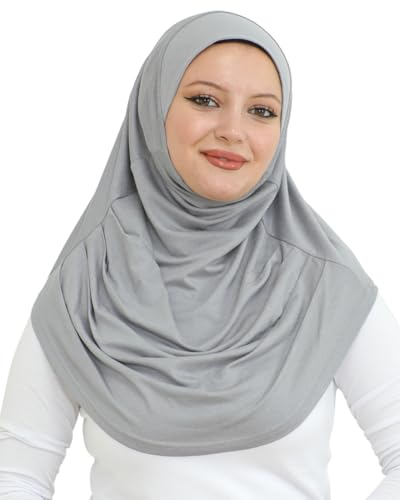 Prien 여성용 플레인 레디 투 웨어 히잡, 무슬림 인스턴트 터번, 부드러운 저지 스카프, 이슬람 의류, 롱 히잡, 아바야 - color: 회색.