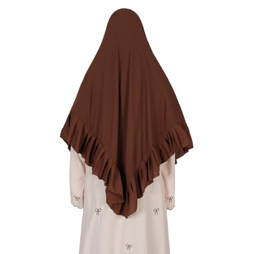 Prayer Hijab for Women Muslim Cotton Blend Lightweight Ruffled Square Scarf - color: Coffee
