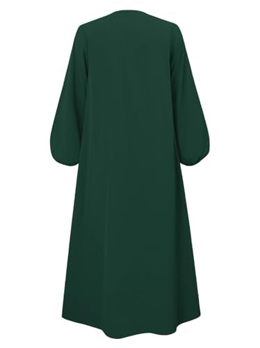 Womens Abaya Muslim Prayer 2 Pockets Long Sleeve Front Button Maxi Dresses Casual Islamic Clothes - color: Dark Green, size: Small