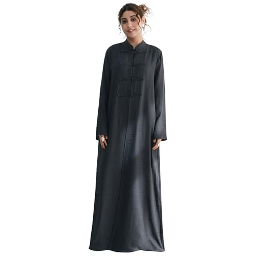 2PCS Women Muslim Abaya Dress Stand Collar Full Coverage Cardigan Dress Set - color: Dark Gray, size: X-Large