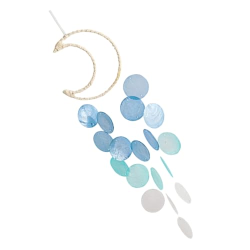 Natural Seashell Wind Chimes, Handmade Coastal Shell Hanging Shell Ornament Deep Tone Coastal Boho Decor, Lightweight Rustic Hanging Staffing Wind Chimes for Outside Beach Themed Home Bedroom (Blue) - color: Blue
