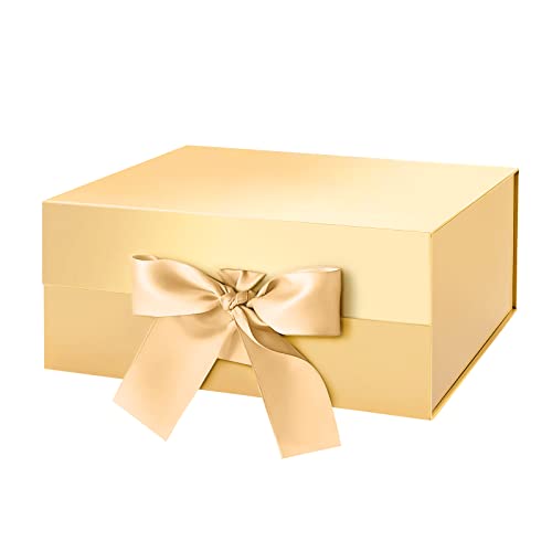 HAPPY POTATO Gold Magnetic Gift Box with Lid and Ribbon 9x6.5x3.8 Inch - color: Gold-Ribbon-9x6.5x3.8 Inches-Pack of 1