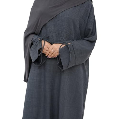 Women 1PC Abaya Dress Simple Kaftan Eid Dress for Women Muslim Casual Robe Fashion Jilbab Dubai Travel Outfits - color: Dark Grey, size: Medium