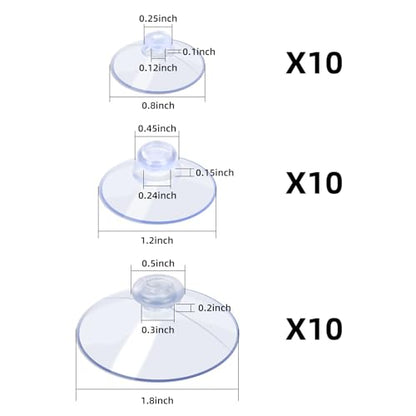 AQUANEAT 30 Packs Suction Cups Without Hooks 0.8/1.2/1.8 Inch Clear Sucker Pads for Glass Home Organization Decoration - size: 0.8"+1.2"+1.8"