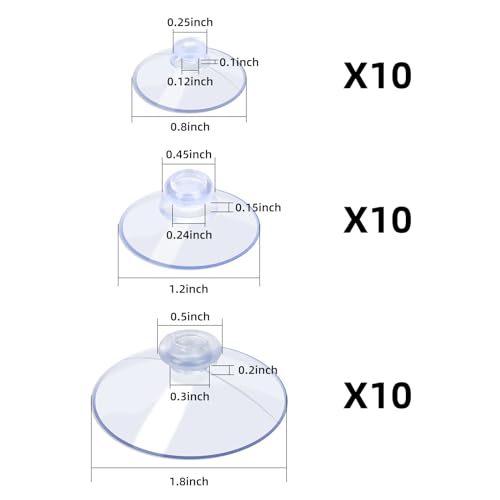 AQUANEAT 30 Packs Suction Cups Without Hooks 0.8/1.2/1.8 Inch Clear Sucker Pads for Glass Home Organization Decoration - size: 0.8"+1.2"+1.8"