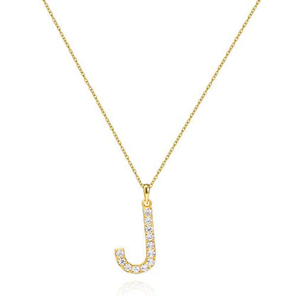 Tarsus Initial Cubic Zirconia Necklace Jewelry Gifts for Women Adjustable Chain 18" + 2" - style: Gold-J-Diamond style