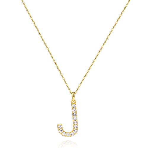 Tarsus Initial Cubic Zirconia Necklace Jewelry Gifts for Women Adjustable Chain 18" + 2" - style: Gold-J-Diamond style