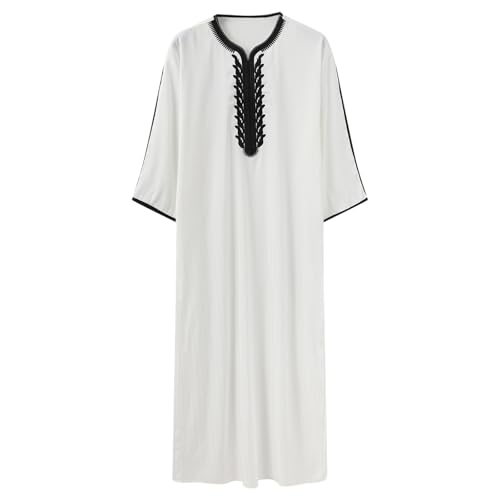 Muslim Robe for Men Arab Long Sleeve Kaftan Islamic Arabic Abaya Silk Thobe Ramadan Middle East Islamic Cloth Shirt Gown - color: #02-white, size: Medium