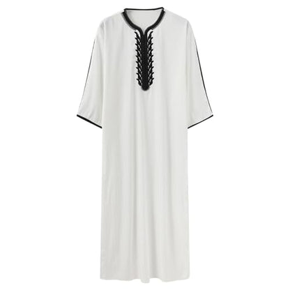 Muslim Robe for Men Arab Long Sleeve Kaftan Islamic Arabic Abaya Silk Thobe Ramadan Middle East Islamic Cloth Shirt Gown - color: #02-white, size: Medium