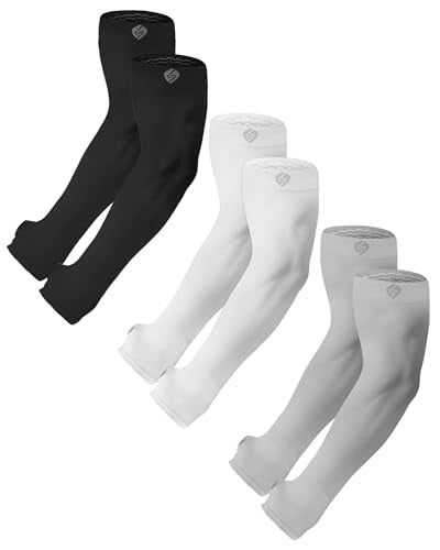 Arm Sleeves for Men Women UV Sun Protection Compression Arm Warmer Tattoo Cover Up, Sports Golf Cooling Sleeves - color: 3 Pairs_black,white,grey(non-slip Design)