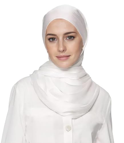 Lina & Lily Premium Crinkled Satin Hijab Head Scarf Shawl for Muslim Women - color: White