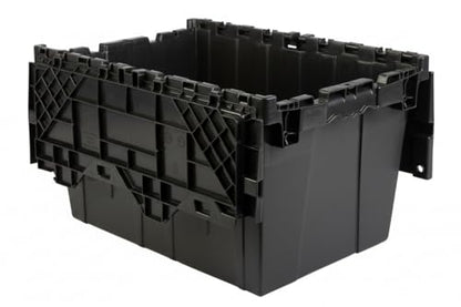 Hudson Exchange 21.9 x 15.2 x 12.8” (3 Pack) Storage Tote Distribution Container with Hinged Attached Lid, Black - color: Black