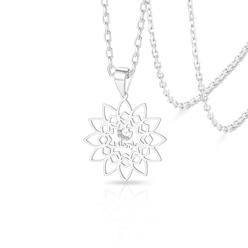 VASSAGO Islamic Crescent Moon and Star Necklace Lotus Flower Pendant Muslim Allah Arabic Religious Amulet Jewelry Eid Ramadan Gift for Women Men - color: Silver