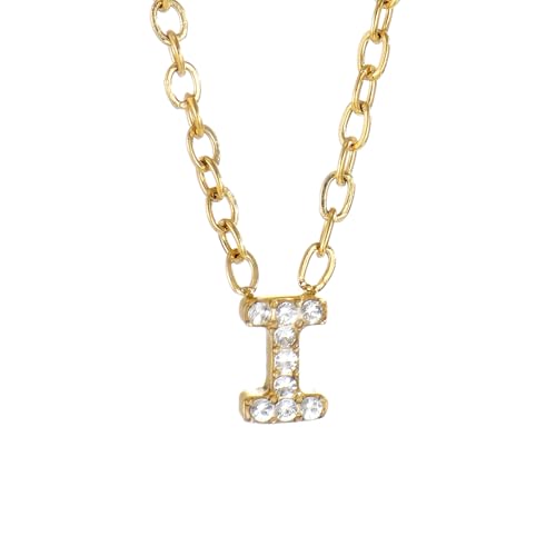 Small Letter Necklace for Women 18K Gold Plated Cubic Zirconia Tiny Initial Necklace Dainty Personalized Name Necklaces - color: I-Gold