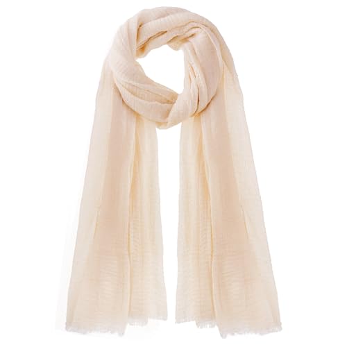 Nydotd Women Summer Cotton Linen Scarf Crinkle Long Beach Shawl Wrap hijab with Fringe - color: Light Apricot