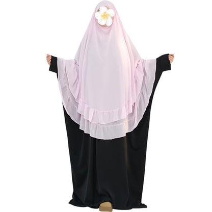 khalat Women's Hijab Chiffon Hijab for Women Muslim 2 Layers Ruffle Lightweight Large Hijab - color: Pink