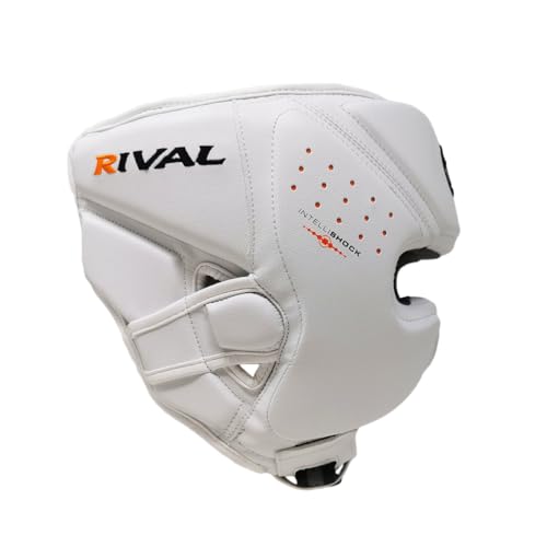 RIVAL Boxing RHG10 Intelli-Shock Headgear, D3O Front and Side Padding, Hook and Loop Back Adjustment with Lace on Top, and Anatomical Rear Head Pad Every Time - color: White, size: Small
